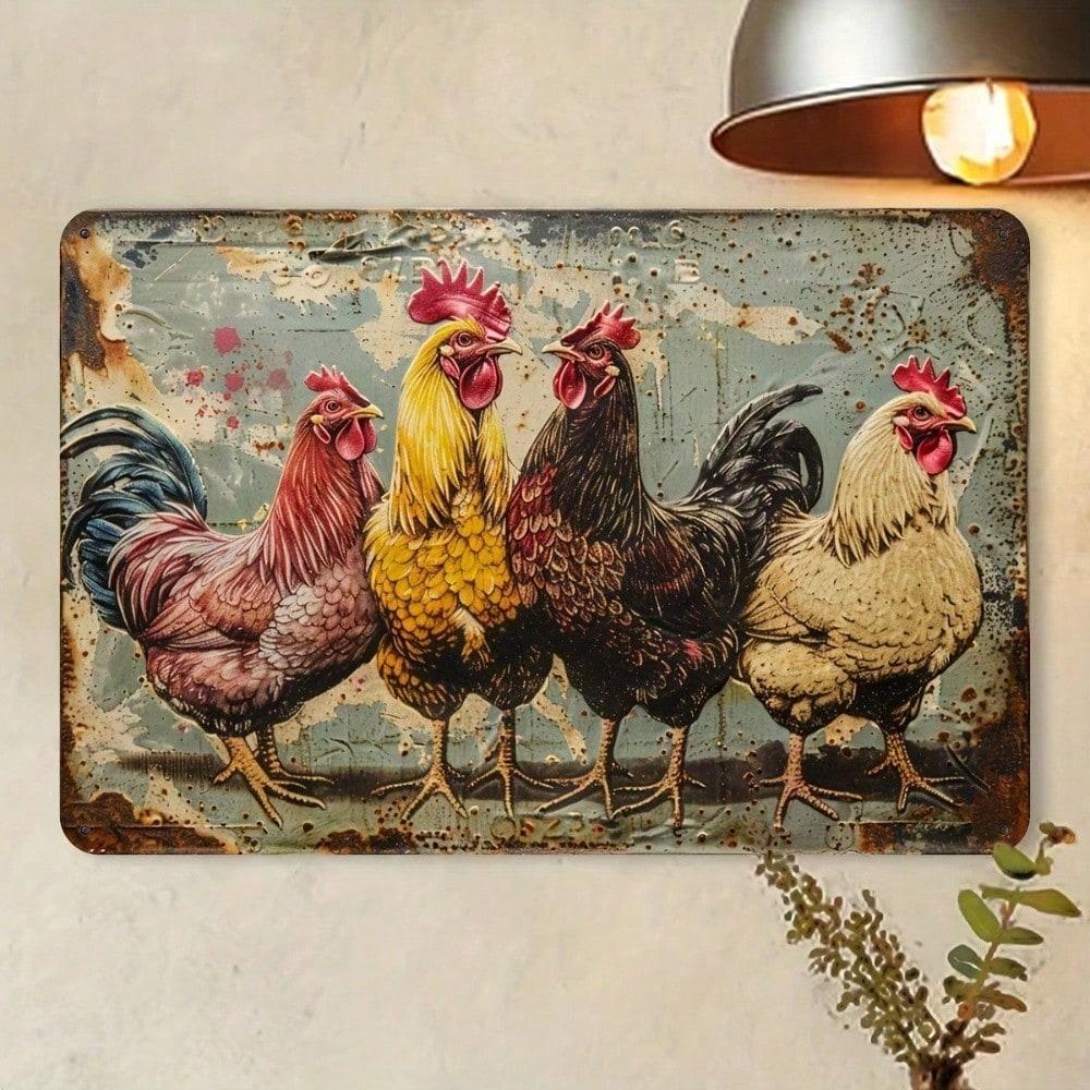 Vintage Rooster Metal Wall Art 12x8 Inch Farmhouse Decor Iron Tin Sign Retro Country Home Cafe Office Garage Gift