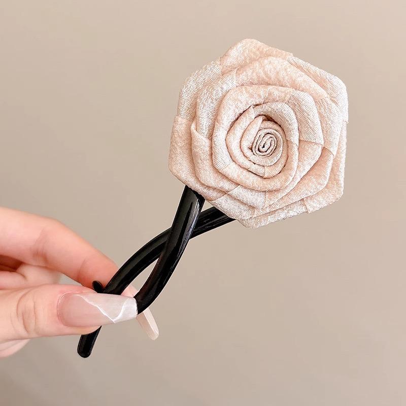 2024 Women's High-End Khaki Flower Claw Clip: Elegant Twist Hairpin for Back of Head