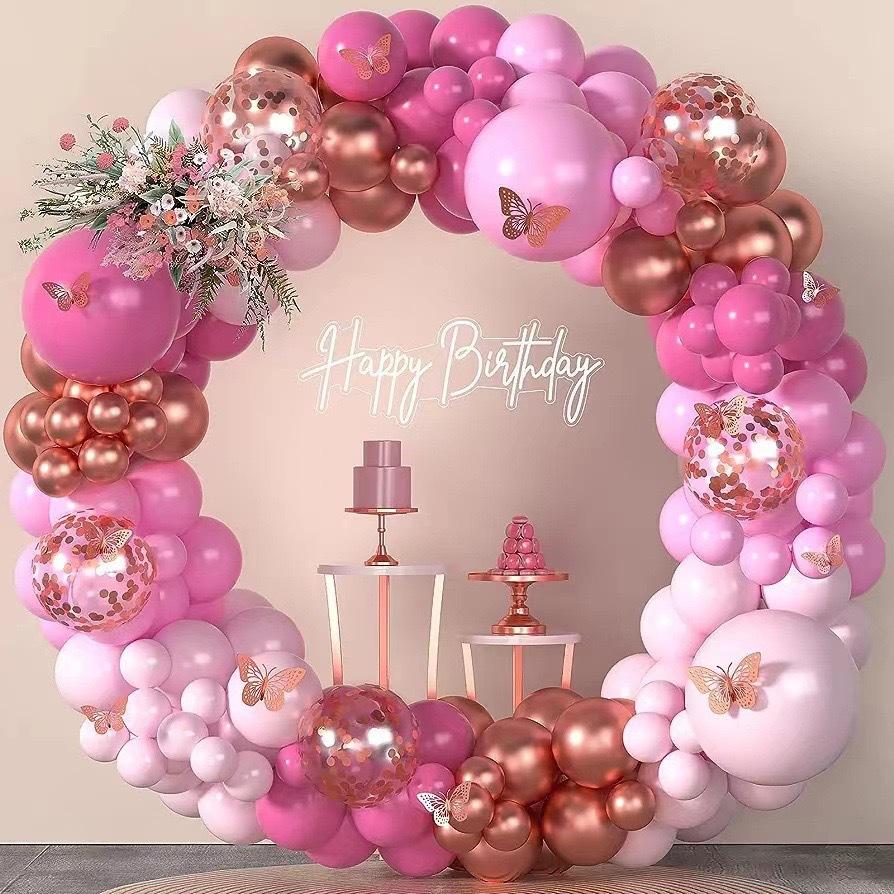 Metallic Pink Green, Sequined Confetti Balloon Arch Set Wedding Bachelorette Party Wreath