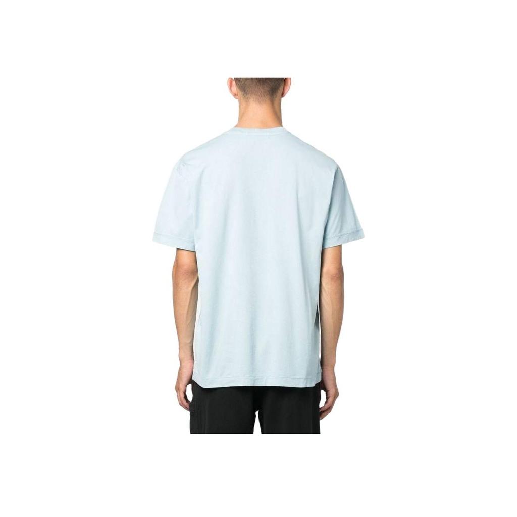 STONE ISLAND Logo Jednolity Kolor Okrągły Dekolt Sweter Prosty Krój Krótki Rękaw Koszulka Męskie Góry Jasnoniebieski 791524113-V0041