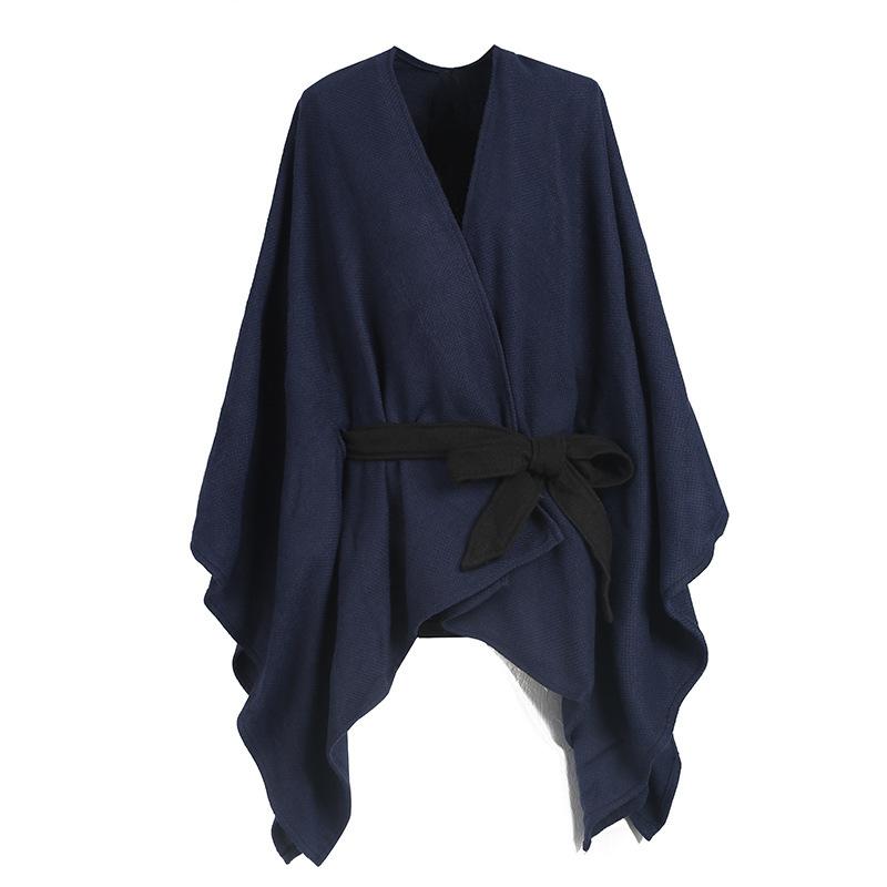 Monokrom Kemer Bölünmüş Örme Şal Dokuma Pelerin Sıcak Eşarp Kadın