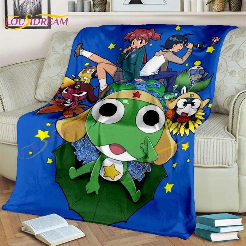 3D Cartoon Keroro Blanket Cute Frog Blanket Soft Lightweight Flannel Blanket for Living Room Bedroom Sofa Travel Camping Blanket