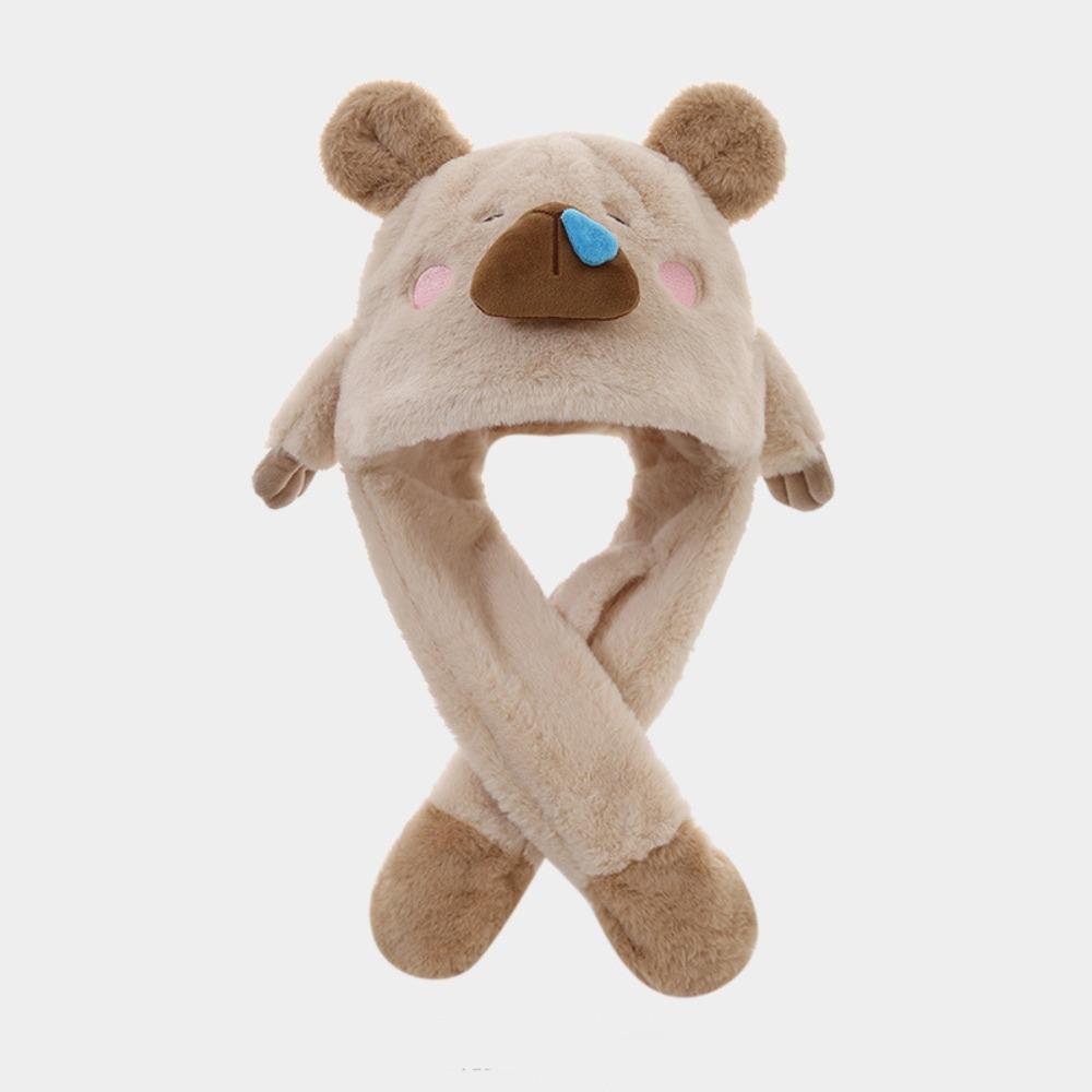 

Шапка из кораллового флиса Капибара Пушистая шапка Утолщенная шапка-подушка Плюшевая шапка Милая шапка с кроличьими ушками Сохраняет тепло бежевый