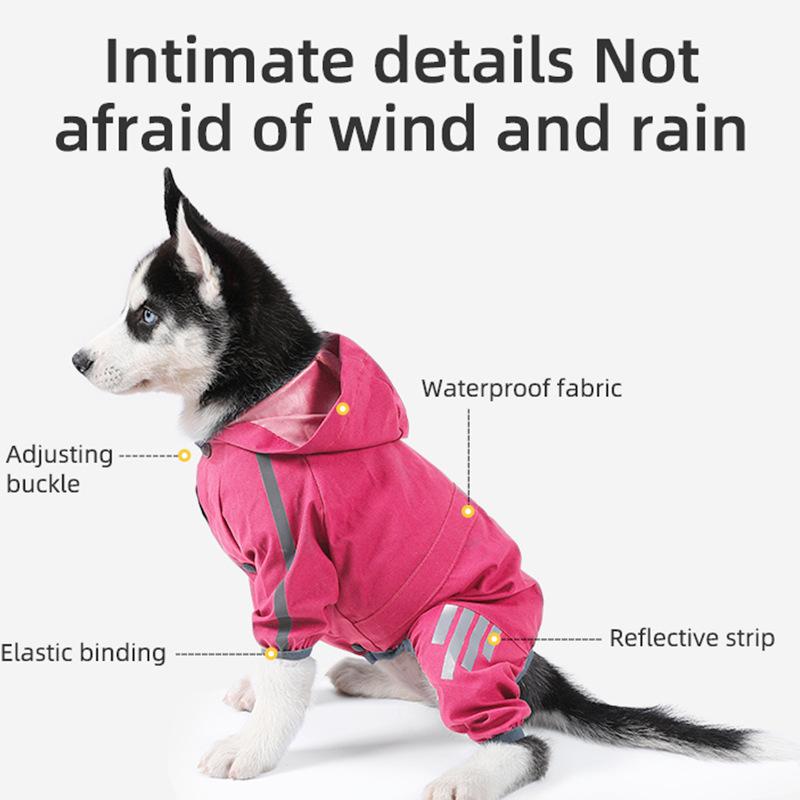 New Pet Raincoat, Hooded Big Dog Poncho Waterproof Reflective Dog Raincoat Pet Clothes