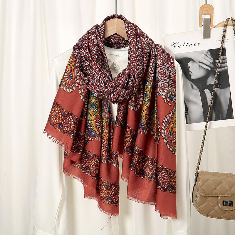 Winter Aztec Paisley Floral Fringe Viscose Shawl Scarf Lady High Quality Wrap Pashmina Stole Bufandas Muslim Hijab 180*90Cm