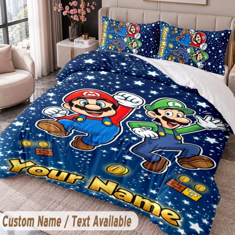 Custom Name Text 3Pcs Bedding Set Super Mario Duvet Cover And Two Pillowcases