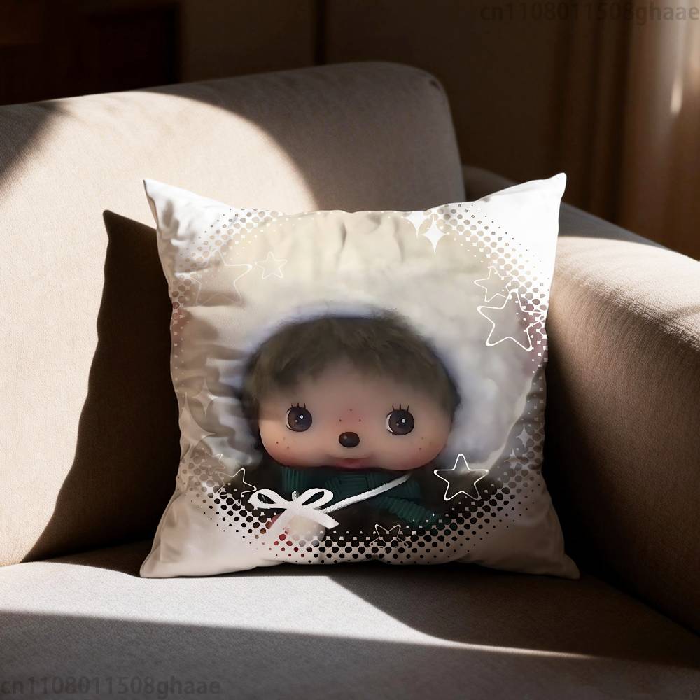 Cute Mmonchhichiss  Pillow Case Square DoubleSided Printing Short Plush Sofa Cushion Cover Bedroom Bedside Pillow