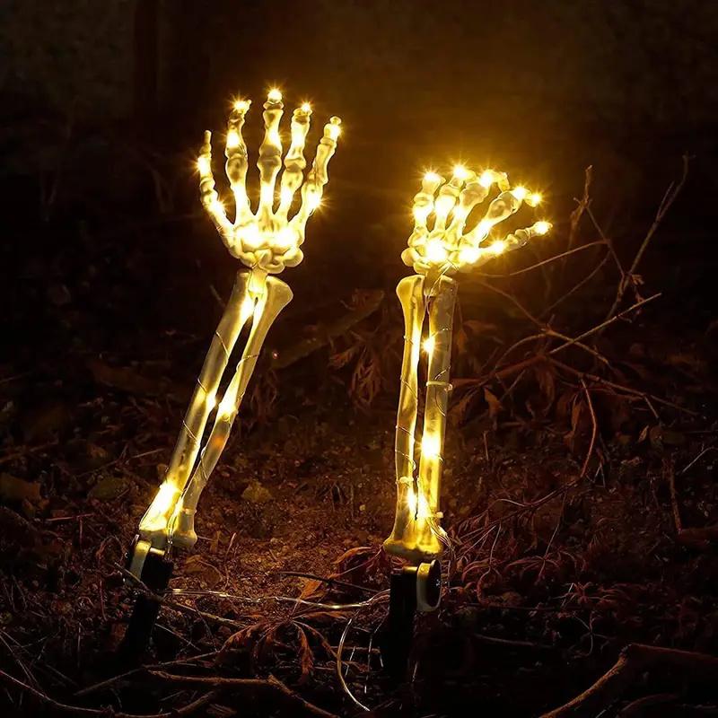 2PC Solar Powered Ghost Hand Ground Plug-in Stake Light Outdoor Waterproof LED Garden Light Horror Decoration Lamp For Halloween