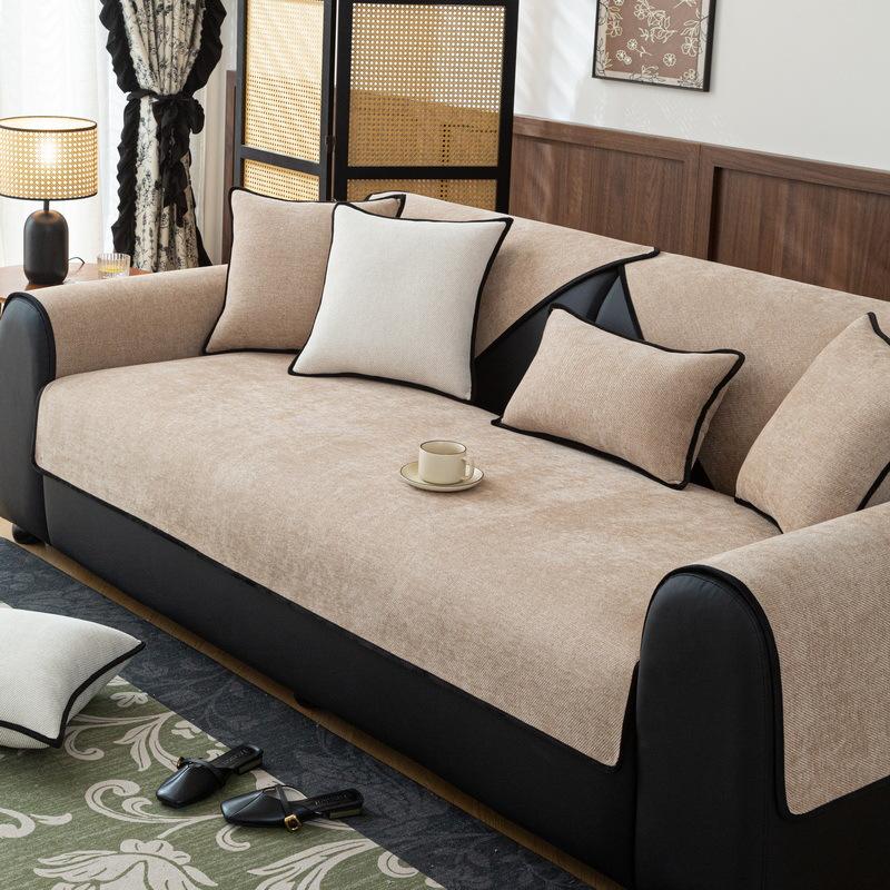 New Chenille Sofa Cushion Fixed Non-Slip Seat Cushion Four Seasons Universal Light Luxury Solid Color Sofa Cover Cover Cloth
