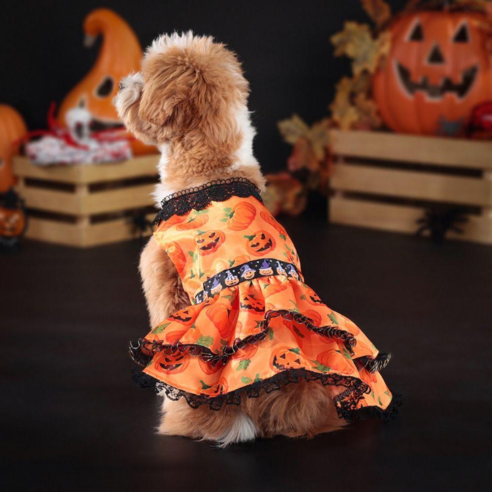 Creative Pet Halloween Dress Pumpkin Pattern Pet Pumpkin Lace Dress  Pet Supplies