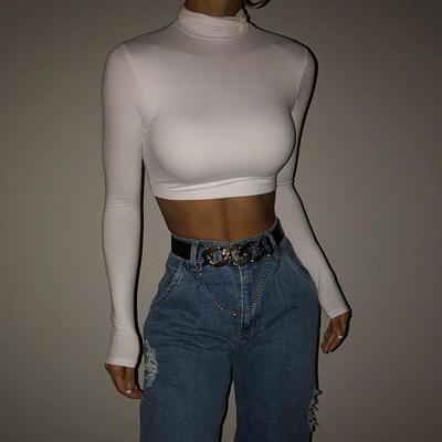 Enkel slida Solid turtleneck-tröja Höststretch Casual Undertröja Kvinnlig All-match Street Activity Crop Tops