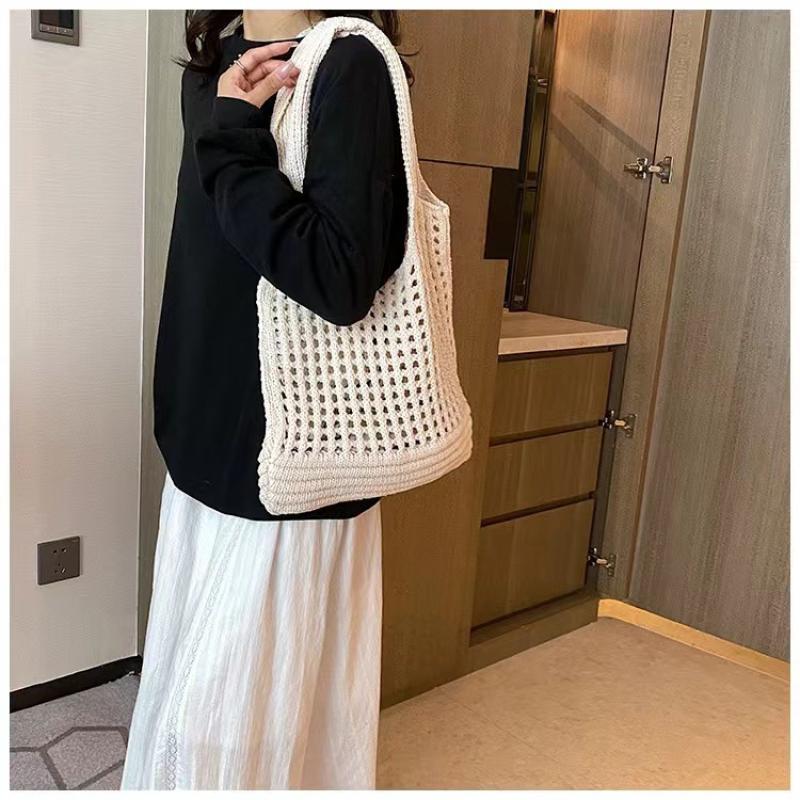 Women Crochet Tote Bag Hollow Beach Bag Large Capacity Handbag  Knitted Shoulder Bag Shopping Bag For Travel Vacation