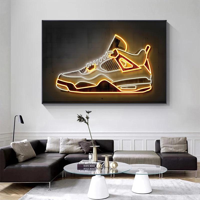 Dipinti su Tela Sportivi alla Moda Segno al Neon Giallo Poster e Stampe Scarpe da Ginnastica Arte da Parete per Decorazione Parete Soggiorno Cuadros