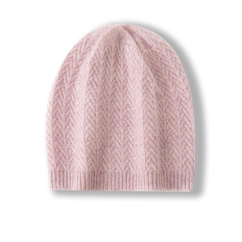 Cashmere Autumn and Winter New Women's High End Solid Color Knitted Cable Warm Fashion Heavy Casual Baotou Hat