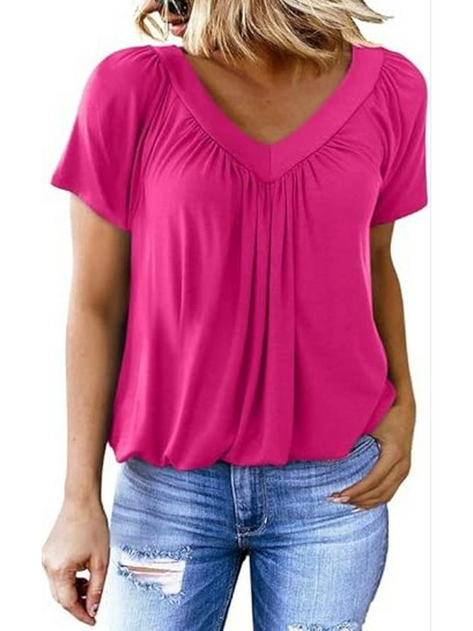 2025 V-Neck Raglan Sleeve Ruffled Casual T-shirt