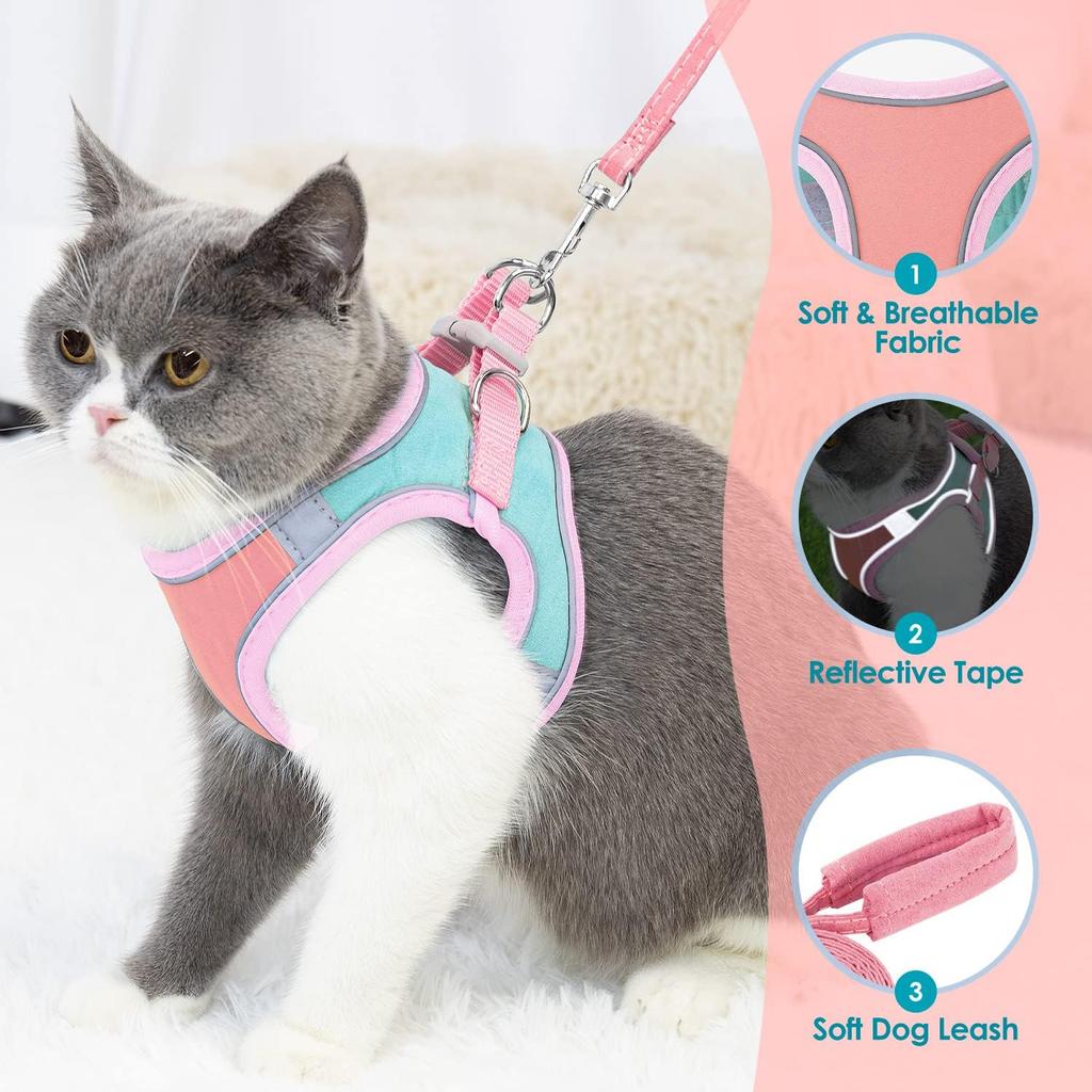 Conjunto de Arnês Refletivo Estilo Colete para Animais de Estimação de Tamanho Pequeno para Gatos à Noite, com Arnês Ajustável e Conjunto de Trela para Animais de Estimação