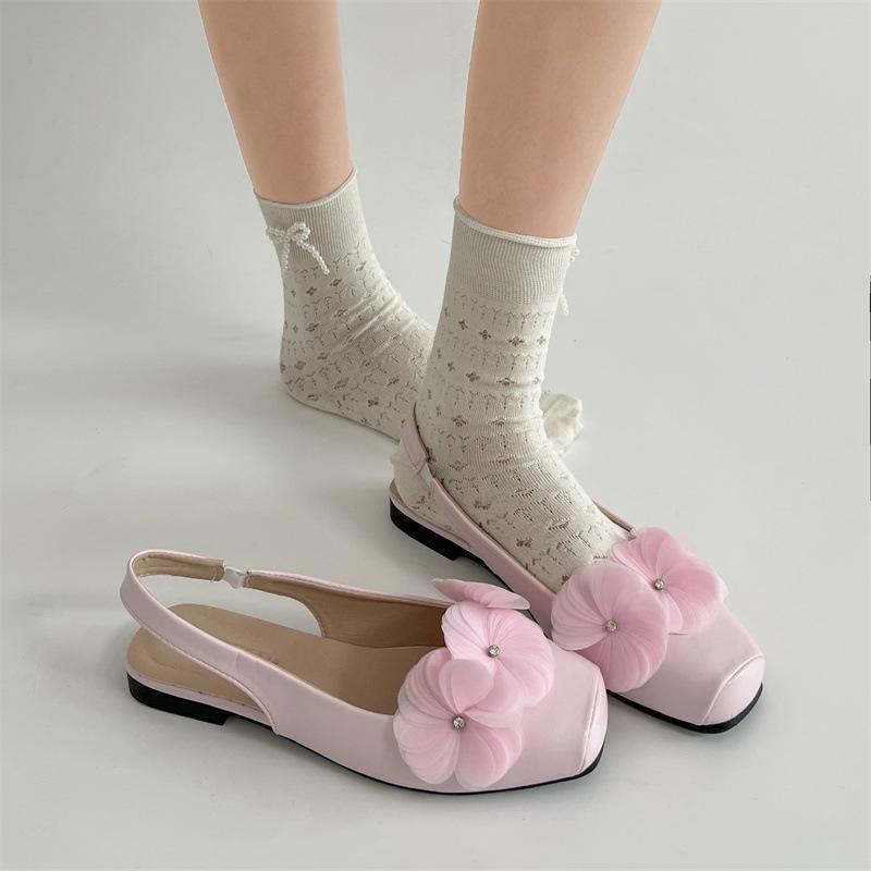 Flower Pink Fairy Wind Flat-bottomed Bag Head Sandals Summer Wear with Skirt Cool Single Shoes