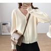 Korean Style V-Neck Ribbed Knit Cardigan for Women - Soft, Slimming, Versatile, Loose Fit, Long Sleeve, 2026 Spring Collection.