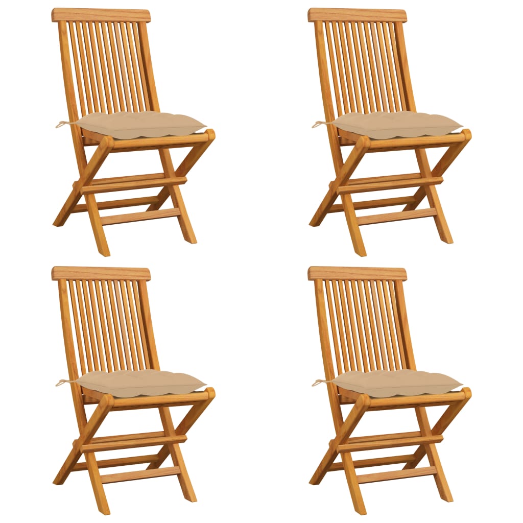 Garden Chairs with Beige Cushions 4 pcs Solid Teak Wood