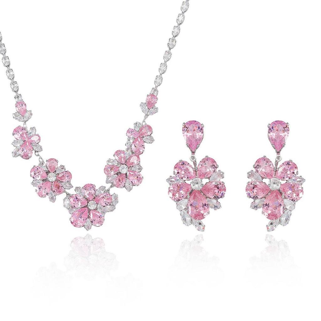Elegant Blossom Zircon Necklace & Earrings Set - European & American Style