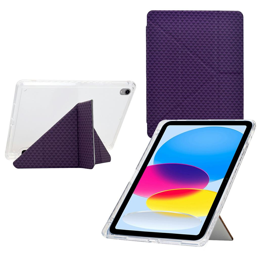 For iPad (2025)/10.9 (2022) Case Y-Fold Stand Pyramid-Patterned Leather+Clear Acrylic Tablet Cover with Pencil Holder