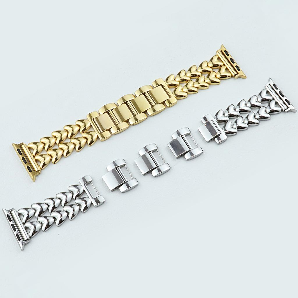 For Apple Watch 10 46mm/Ultra 2/Ultra 49mm/9 8 7 45mm/SE (2023) SE (2022) SE 6 5 4 44mm/3 2 1 42mm Stainless Steel Heart Watch Band