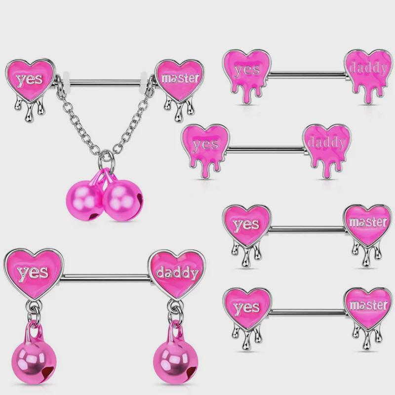 Pink Letter Stainless Steel 14G Nipple Barbell - Sexy Girl Piercing Jewelry