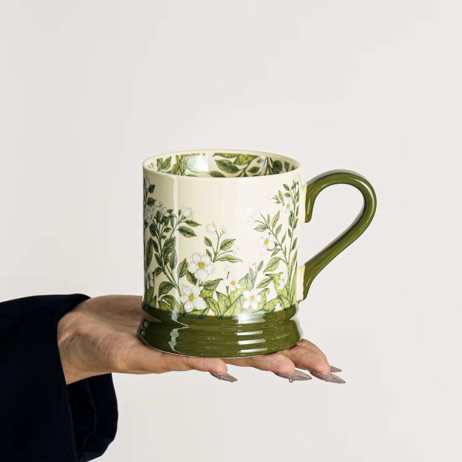 High-value ins style mug design lily of the valley flower blooming cup ceramic water cup home office coffee cup 400-600ml