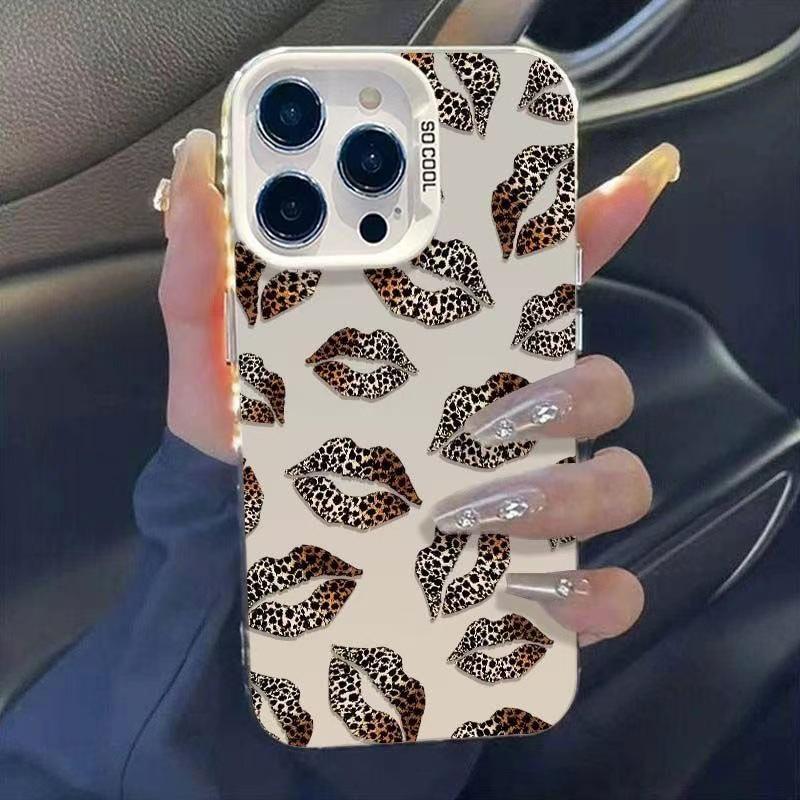 Leopard Print iPhone 16 Pro & 15 Pro Phone Case - High-End Lipstick Apply Design
