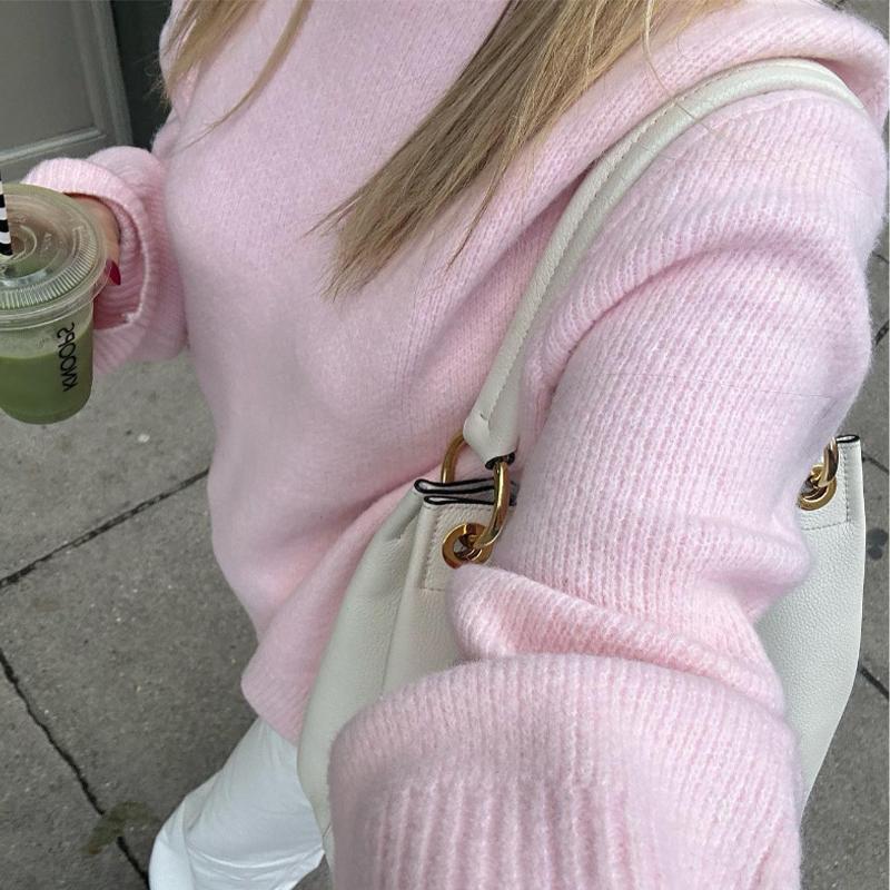 Women Sweaters Knit Basic Pullover Long Sleeve Round Neck Solid Spring Streetwear Knitwear Loose Elegant Jumper Female Tops