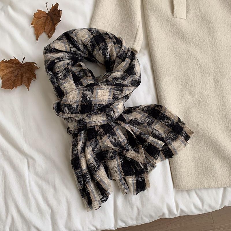 Temperament Houndstooth Plaid Scarf Winter Girls New High End Korean Style Shawl Scarf Couple Style Men
