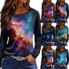 Damenmode Lässig Schlitz Saum Rundhals Langarm Lose Bedrucktes T-Shirt Damen Top