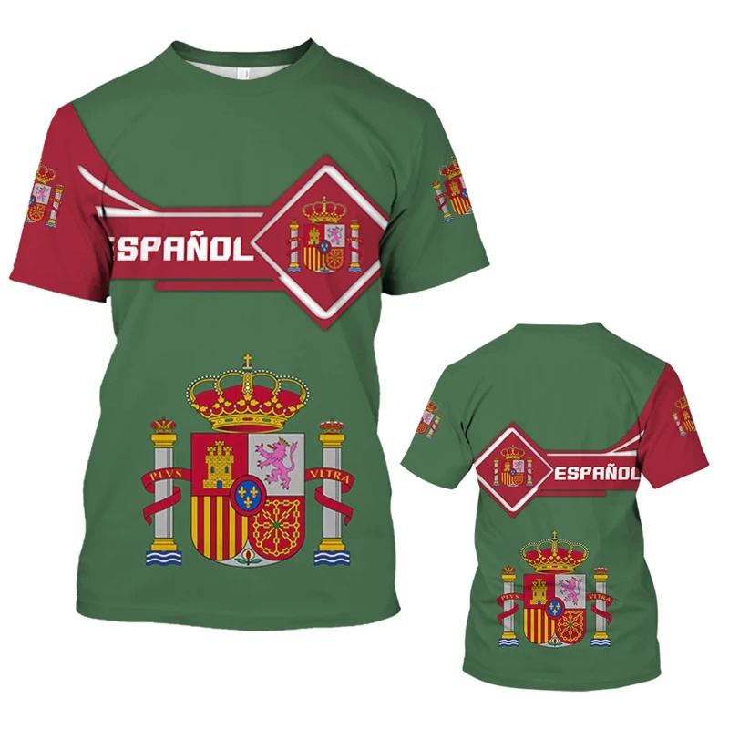 Vintage Spain Graphic T Shirt For Men Spanish Flag 3D Print T-Shirts Oversized Short Sleeve Tops Streetwear Round Neck Tees