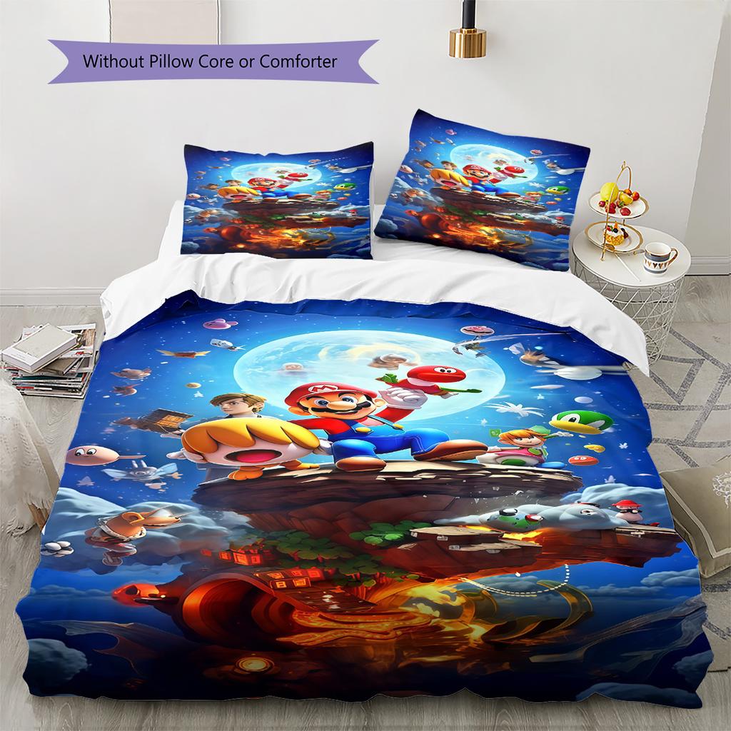 Super Mario Game Print 3PCS Bedding Set Soft Comfortable Duvet Cover Set Kids Bedroom Home Textile Bed Decor