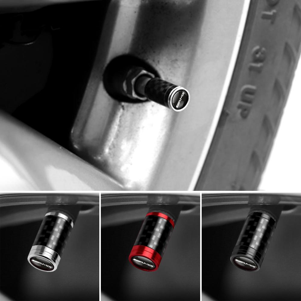 4Pcs Car Accessories Carbon Fiber Wheel Tire Valve Caps Stem Case For Mercedes-Benz Maybach E-Class C-Class S-Class S450 S560