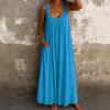 Women's Sleeveless Ruffle Neck Maxi Dress with Side Pockets