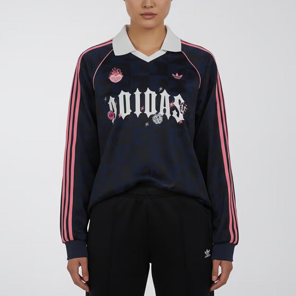 Adidas Originals Jersey Loose Fit Sports Polo Long Sleeve T-Shirt Women Tops KY2020