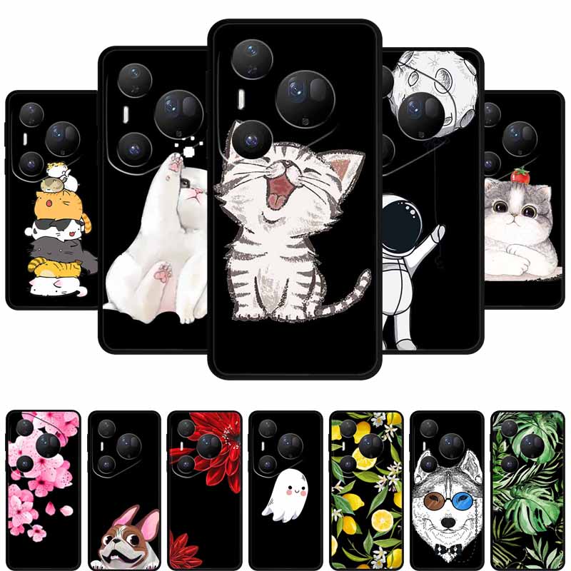 For Huawei Pura 80 Ultra 5G Case Coque Cartoon Cat Painted Black Silicone Soft Back Cover For Huawei Pura 80 Ultra Cases Shells