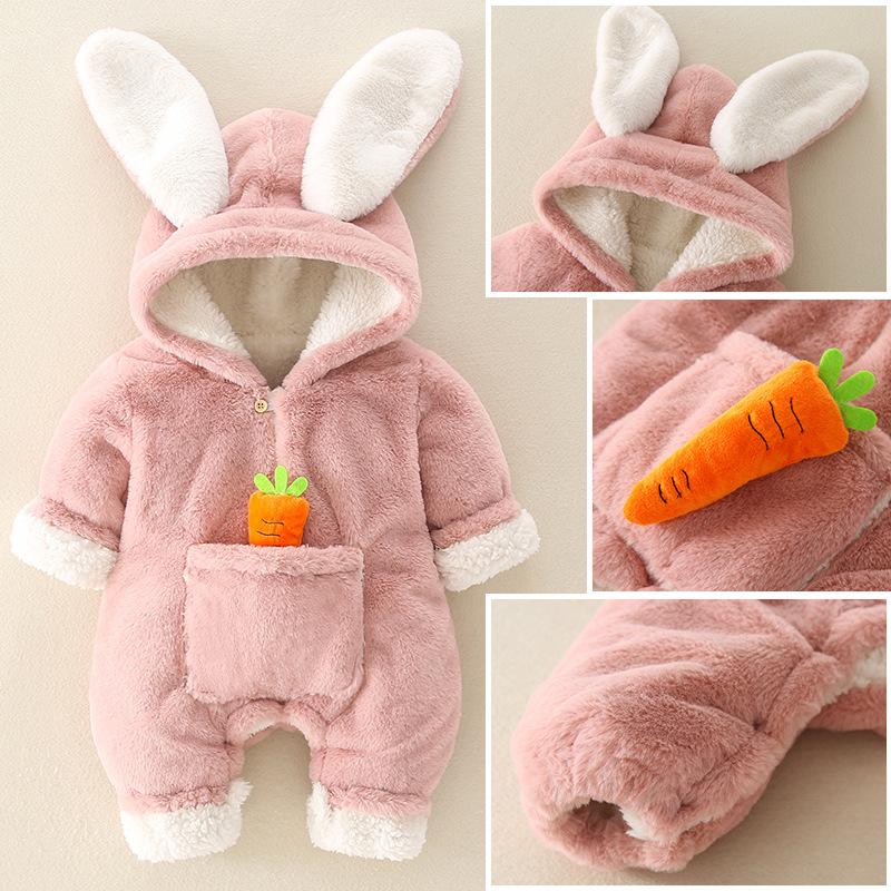 Salopete pentru bebeluși, iarnă, caldă, fleece de coral, nou-născut, haine pentru fetiță, paltoane de iepure de desene animate, salopetă pentru sugari, salopete pentru animale, pijamale