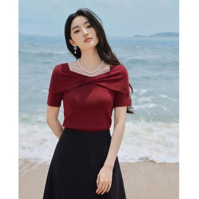 Women's Off-Shoulder Ruffle Knit Top