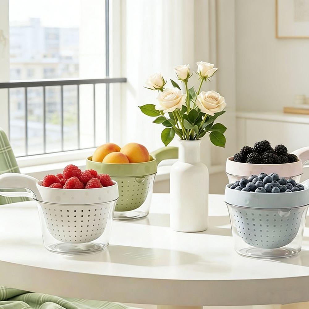 Plastic Double Drain Basket with Handle Detachable Fruit Washing Basket  Household