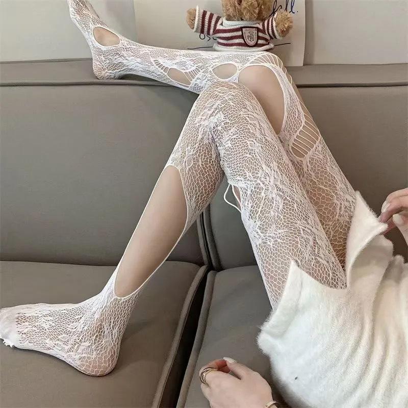 Spring And Autumn Retro American Asymmetrical Pure Desire Wind Hole Mesh Socks Explosive Subculture Personality Millennium Spice Girls Stockings