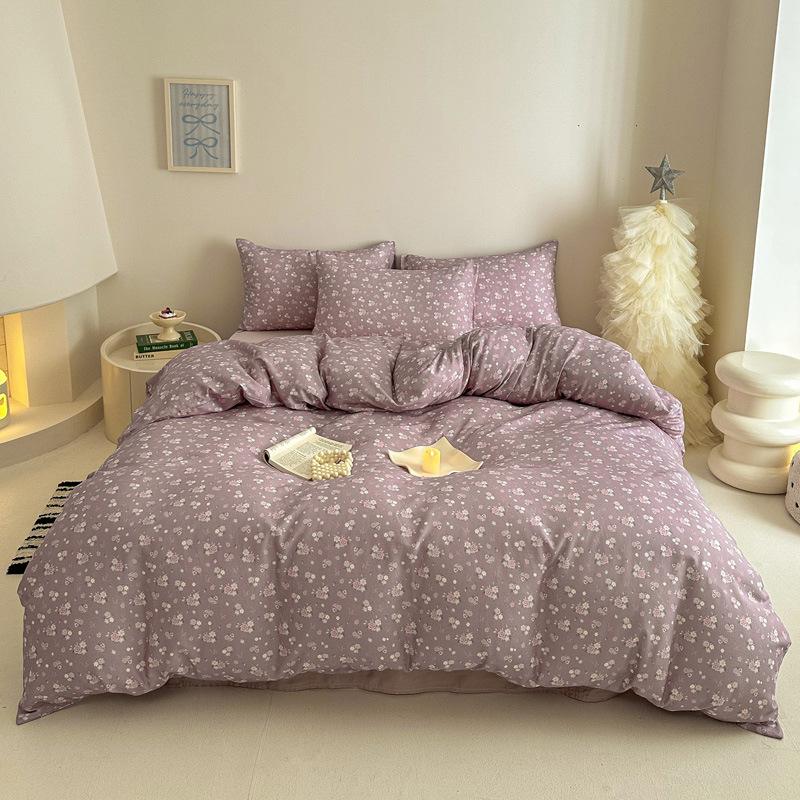 Pastoral Style Class A Maternal Infant Grade Cotton Double-Layer Yarn 4-Pcs Set Dormitory Cotton 3-Pcs Set Bed Sheet Quilt Cover Bedding