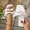 Summer bow flat bottom slippers women's square head one word cool slippers wish