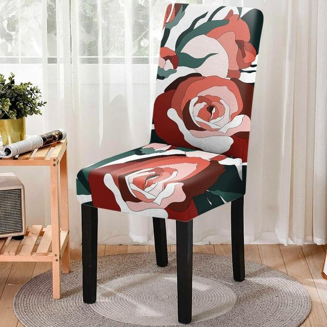 Red Series Flower Pattern Elastic All -Inclusive Dining Chair Cover Dust -Proof Washable Gaming Chair Protector Room Decor