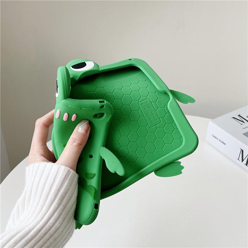 3D Cute Cartoon Frog Crocodile Kids Silicone Tablet Case With Shoulder Strap For iPad Air M4 A19 Mini 6 7 iPad 5/6/7/8/9/10/11/12th Pro11 Cover Stand