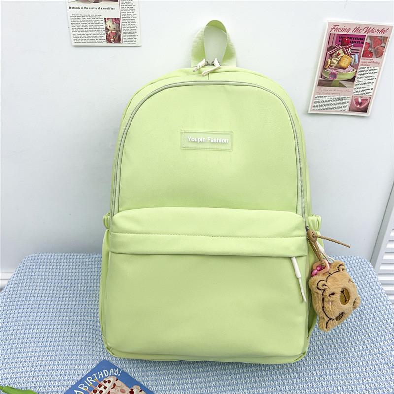 

Capybara Pendant Nylon School Backpack For Teens With Breathable Air Cushion Straps And Large Capacity For Campus Use зелений