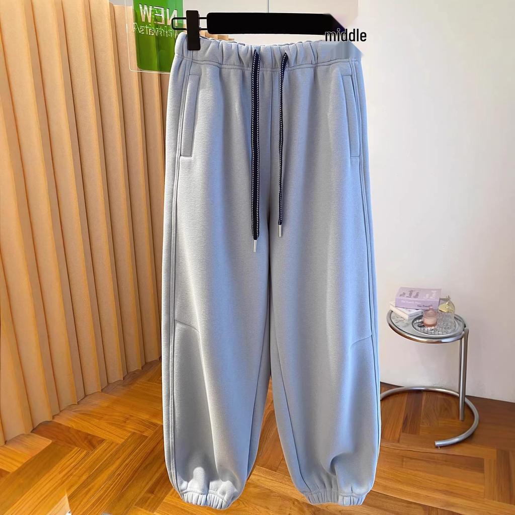 Damen-Jogginghose im koreanischen Stil, gelb, mit Fleece gefüttert, locker geschnitten - Herbst/Winter 2025 Haremshose