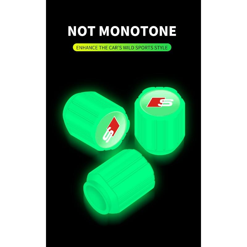 Luminous Car Tire Valve Caps Fluorescent Motorcycle Wheel Tyre for Audi C5 C6 C7 A4 B6 B8 B7 A6 A3 A5 Q3 Q5 Q7 8P S3 S5 S1 S4 S2 RS3 RS4 RS5 RS6 RS8