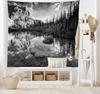 Nature Tapestry, Mountain Lake Creek Surrounded By Pine Tree Forest Hiking Serene Eco Scenery, Wide Wall Hanging For Bedroom